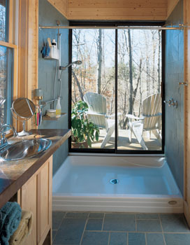 With the shower intimately squaring off to the outdoors, bathing becomes a process where the inside and outside come together.